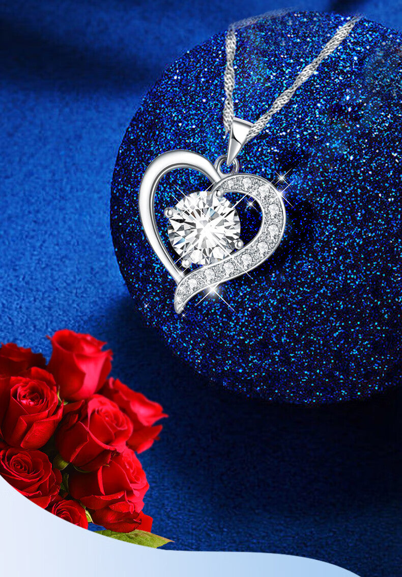 silver heart diamond necklace