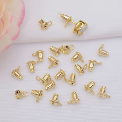 100PCS 18K Gold Filled Earring Backs Bullet With Loop Ear Stoppers White Gold Mental Replacement For Jewelry Making DIY Earrings Backs Doki Decor 14K Gold  