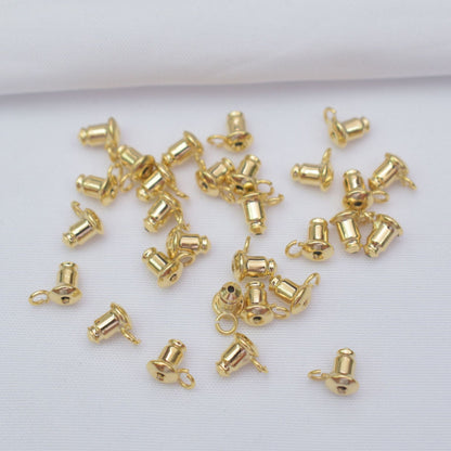 100PCS 18K Gold Filled Earring Backs Bullet With Loop Ear Stoppers White Gold Mental Replacement For Jewelry Making DIY Earrings Backs Doki Decor 18K Gold  