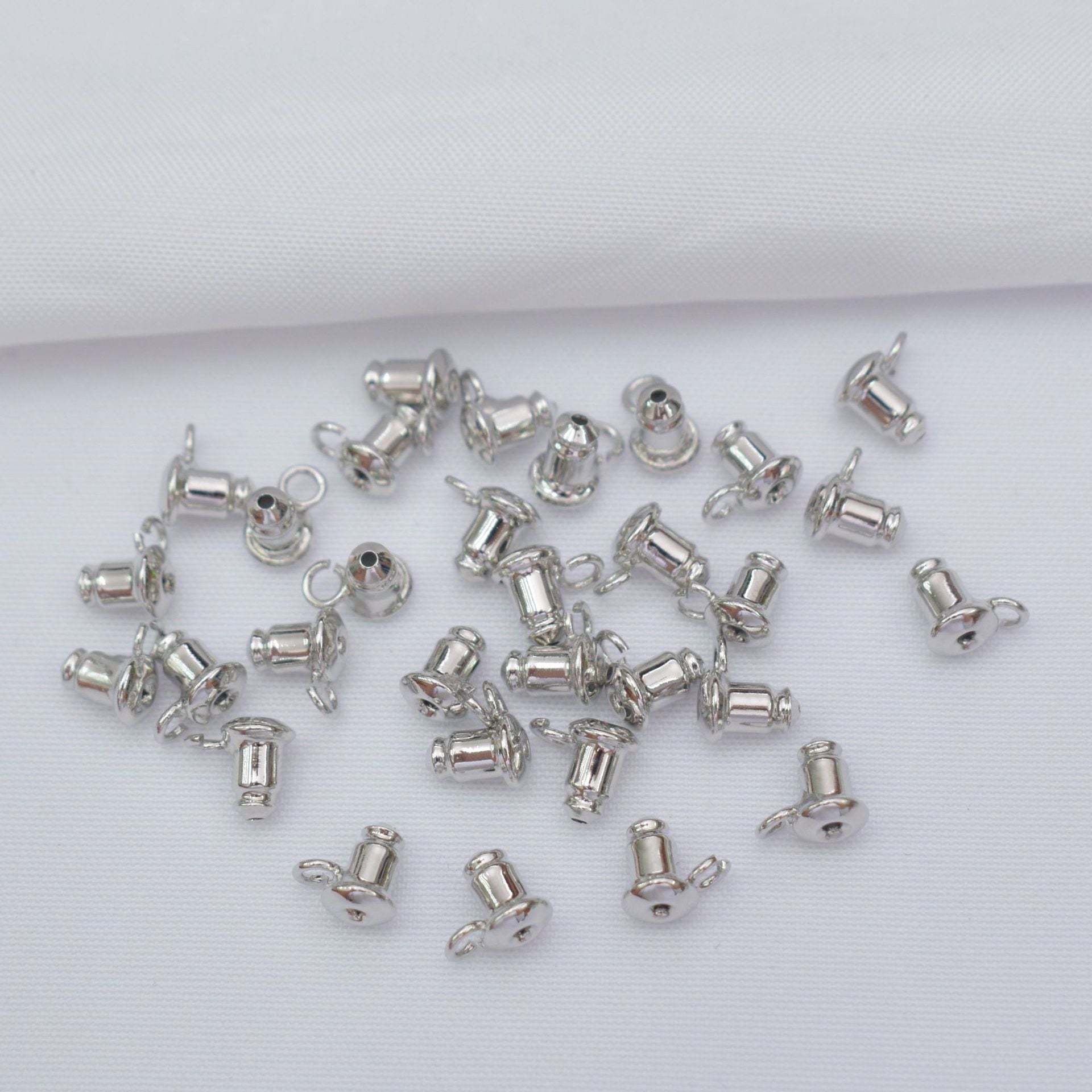 100PCS 18K Gold Filled Earring Backs Bullet With Loop Ear Stoppers White Gold Mental Replacement For Jewelry Making DIY Earrings Backs Doki Decor White Gold  