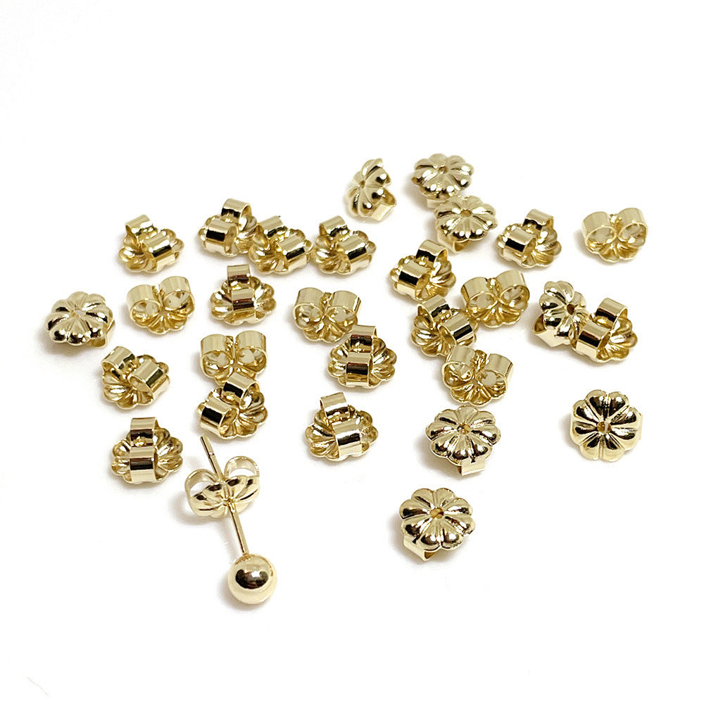 100PCS 14K 18K Gold Filled Earring Backs Flower Ear Stoppers White Gold Mental Replacement For Jewelry Making DIY Earrings Backs Doki Decor 14K Gold  