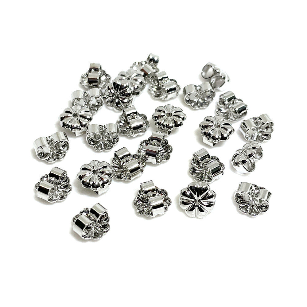 100PCS 14K 18K Gold Filled Earring Backs Flower Ear Stoppers White Gold Mental Replacement For Jewelry Making DIY Earrings Backs Doki Decor White Gold  