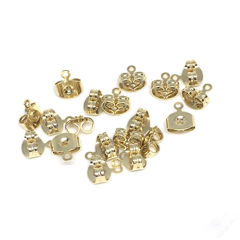 50PCS 18K Gold Filled Earring Backs Round Square With Loop Ear Stoppers White Gold Silver Mental Replacement For Jewelry Making DIY Earrings Backs Doki Decor Square# 14K Gold 