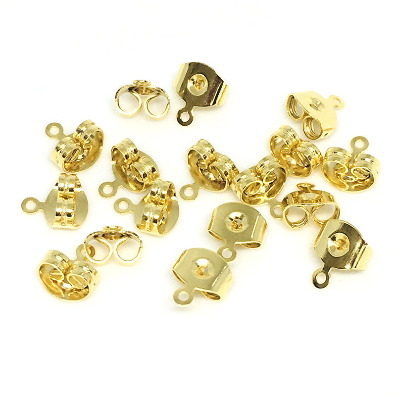 50PCS 18K Gold Filled Earring Backs Round Square With Loop Ear Stoppers White Gold Silver Mental Replacement For Jewelry Making DIY Earrings Backs Doki Decor Square# 18K Gold 