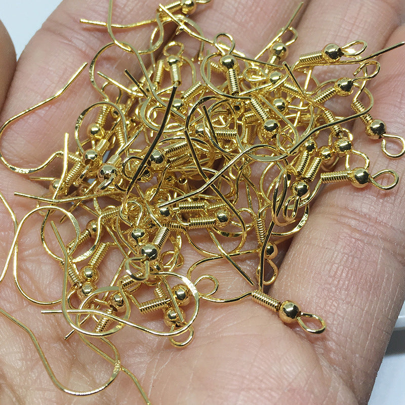 100PCS 14K 18K Gold Filled Earring Hooks 925 Sterling Silver With Bead and Loop Fish Earwire White Gold Silver For Jewelry Making Earrings Hooks Doki Decor 18K Gold  