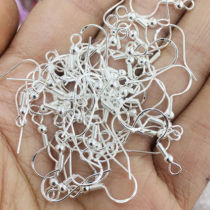 100PCS 14K 18K Gold Filled Earring Hooks 925 Sterling Silver With Bead and Loop Fish Earwire White Gold Silver For Jewelry Making Earrings Hooks Doki Decor Silver  