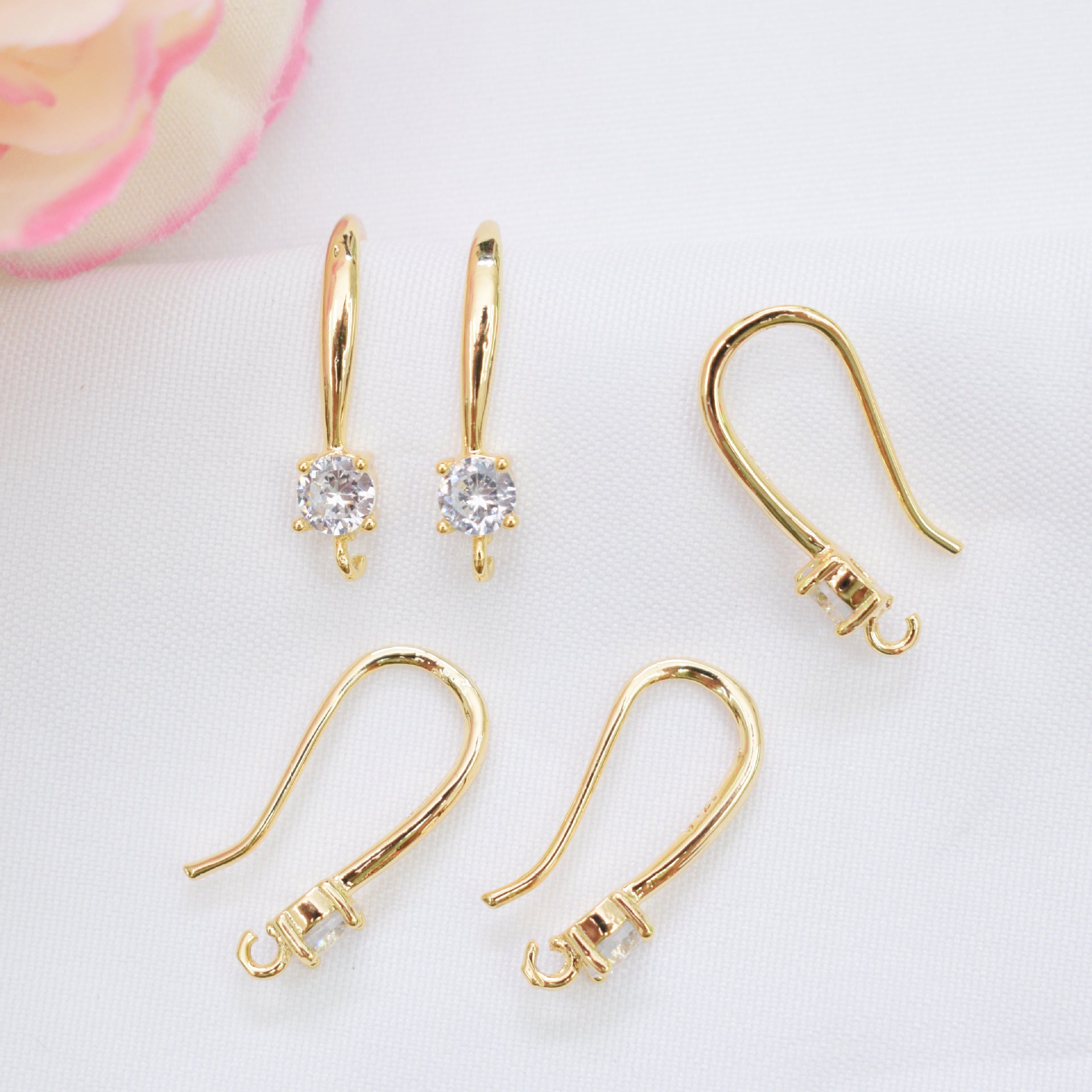 10PCS 14K 18K Gold Filled Earring Hooks Zircon Rhinestone Diamond With Loop Fish Earwire White Gold Silver Rose Gold For Jewelry Making Earrings Hooks Doki Decor   