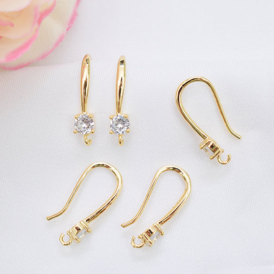 10PCS 14K 18K Gold Filled Earring Hooks Zircon Rhinestone Diamond With Loop Fish Earwire White Gold Silver Rose Gold For Jewelry Making Earrings Hooks Doki Decor   