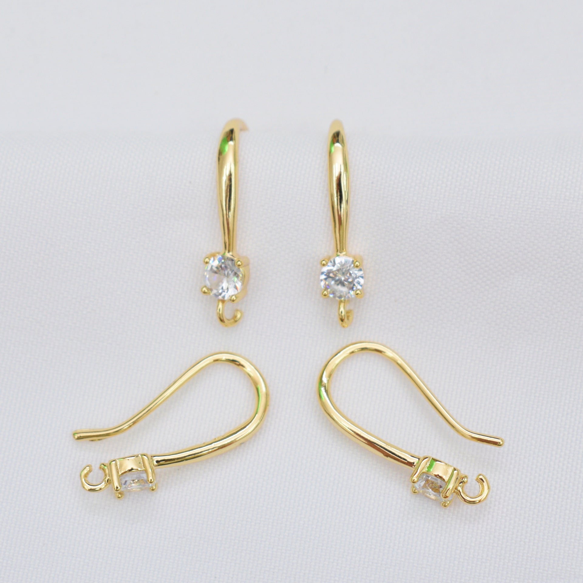 10PCS 14K 18K Gold Filled Earring Hooks Zircon Rhinestone Diamond With Loop Fish Earwire White Gold Silver Rose Gold For Jewelry Making Earrings Hooks Doki Decor 18K Gold  