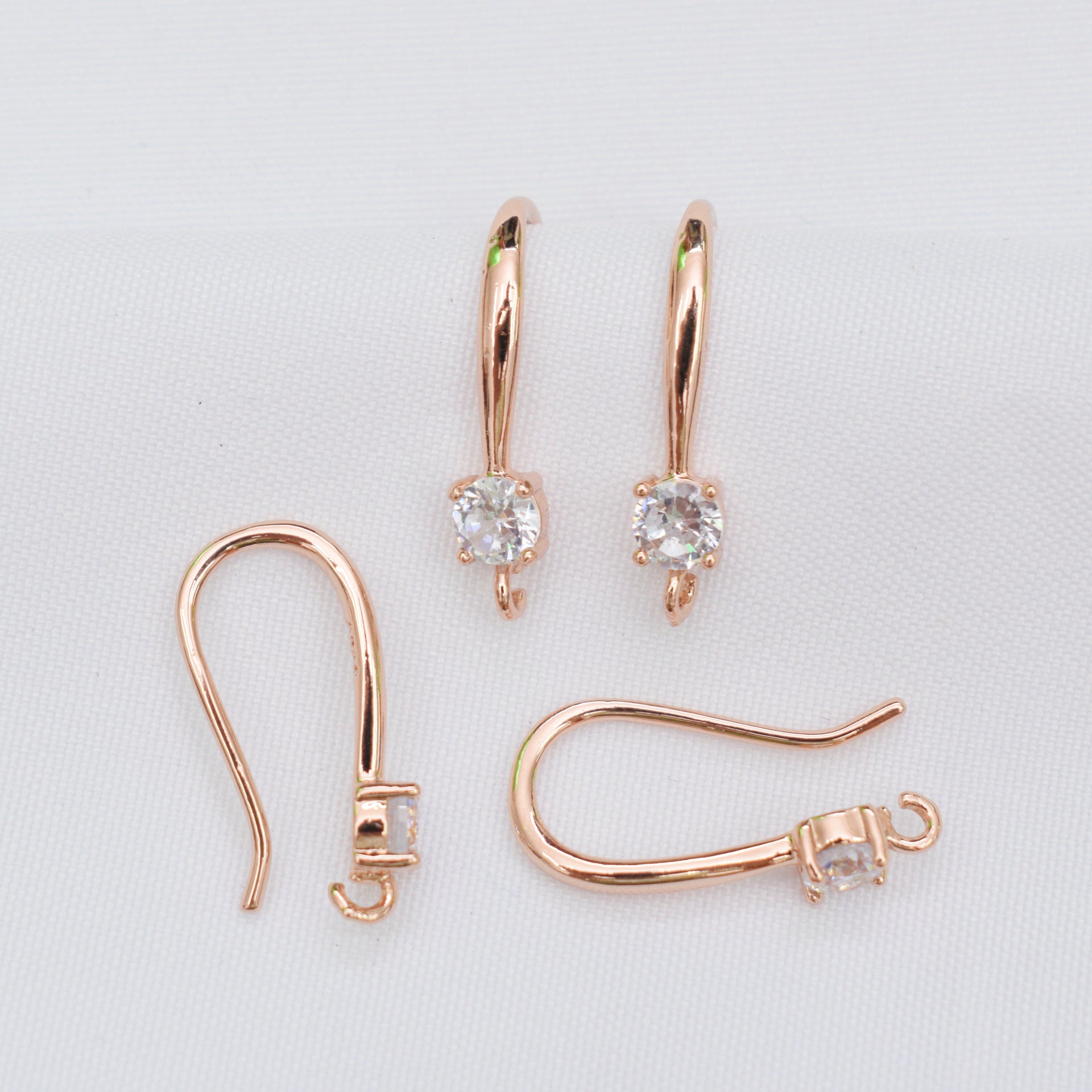 10PCS 14K 18K Gold Filled Earring Hooks Zircon Rhinestone Diamond With Loop Fish Earwire White Gold Silver Rose Gold For Jewelry Making Earrings Hooks Doki Decor Rose Gold  