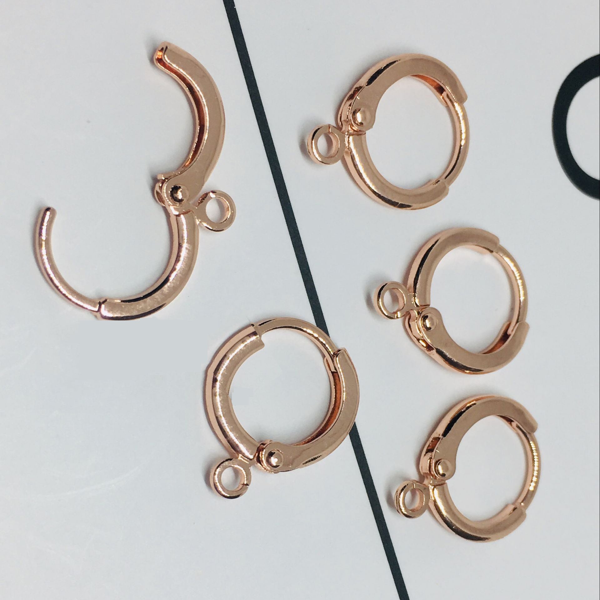 50PCS 14K 18K Gold Filled Earring Hoops Flat With Loop Dangle Lever Back Round Beading Hoop White Gold Rose Gold Silver For Jewelry Making Earrings Hoops Doki Decor Rose Gold  