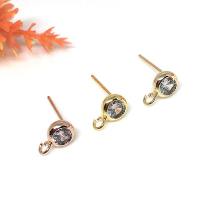 10PCS 14K 18K Gold Filled Earring Studs 925 Sterling Silver Zircon Rhinestone With Loop Dangle Rose Gold For Jewelry Making Earrings Studs Doki Decor   