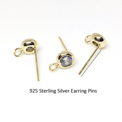 10PCS 14K 18K Gold Filled Earring Studs 925 Sterling Silver Zircon Rhinestone With Loop Dangle Rose Gold For Jewelry Making Earrings Studs Doki Decor   