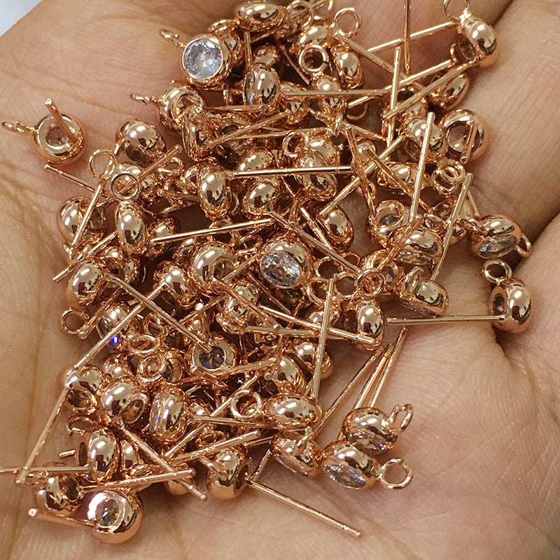 10PCS 14K 18K Gold Filled Earring Studs 925 Sterling Silver Zircon Rhinestone With Loop Dangle Rose Gold For Jewelry Making Earrings Studs Doki Decor Rose Gold 3mm Rhinestone 