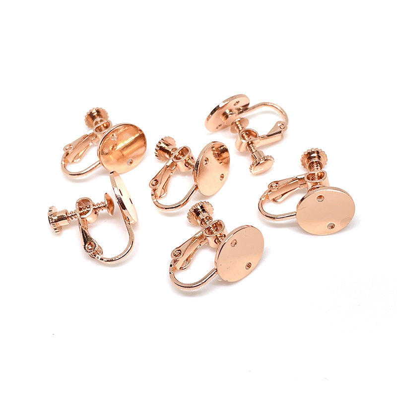 10PCS 14K 18K Gold Filled Screw Clip-On Earring Converter Findings Components Flat Earring Pads Rose Gold White Gold With Hole Clip-On Earrings Doki Decor Rose Gold  