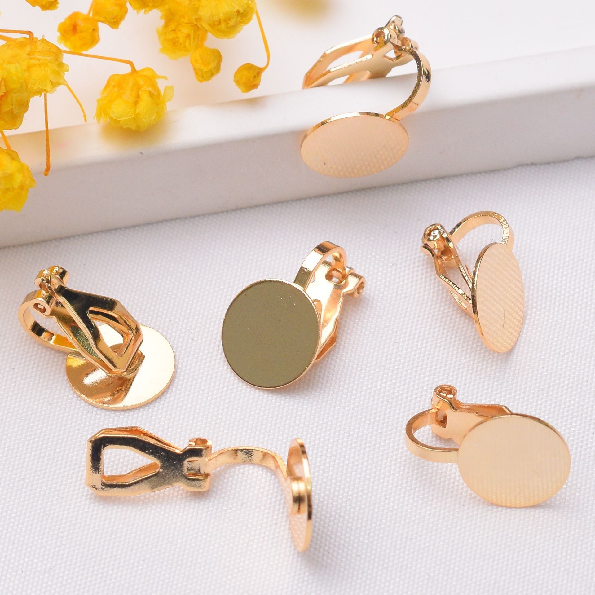 10PCS 14K 18K Gold Filled Frog Clip-On Earring Converter Findings Components Flat Round Triangle Earring Pads White Gold Rose Gold Clip-On Earrings Doki Decor   