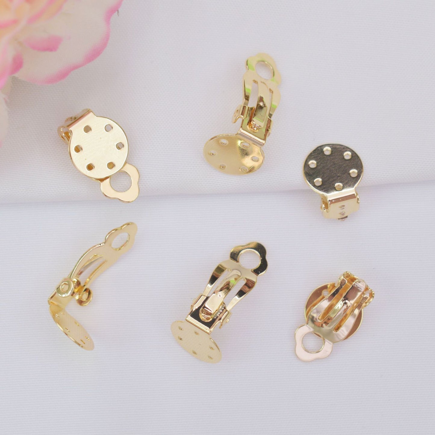 10PCS 14K 18K Gold Filled Frog Clip-On Earring Converter Findings Components Flat Round White Gold Earring Pads Clip-On Earrings Doki Decor   