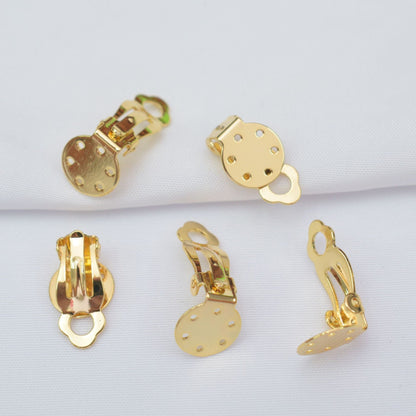 10PCS 14K 18K Gold Filled Frog Clip-On Earring Converter Findings Components Flat Round White Gold Earring Pads Clip-On Earrings Doki Decor 18K Gold  