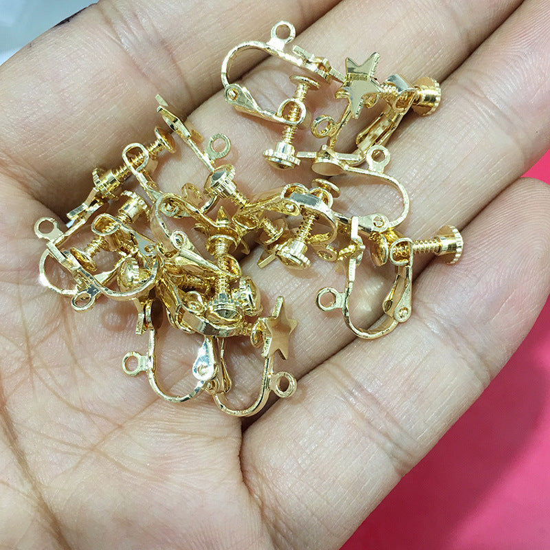 10PCS 14K 18K Gold Filled Star Screw Clip-On Earring Converter Findings Components Flat Earring Pads Silver White Gold Rose Gold Clip-On Earrings Doki Decor 14K Gold  