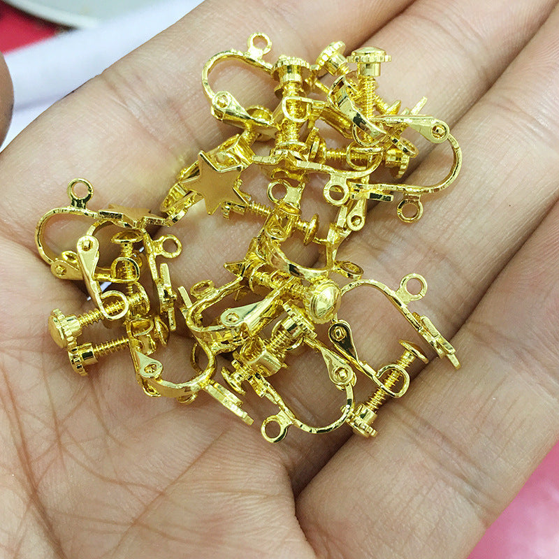 10PCS 14K 18K Gold Filled Star Screw Clip-On Earring Converter Findings Components Flat Earring Pads Silver White Gold Rose Gold Clip-On Earrings Doki Decor 18K Gold  