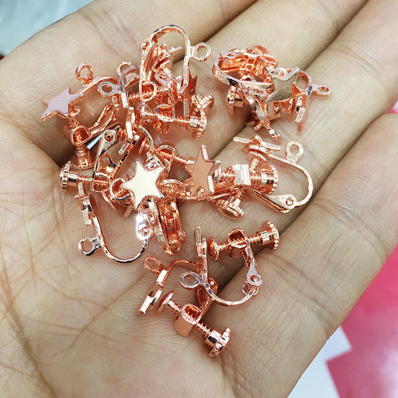 10PCS 14K 18K Gold Filled Star Screw Clip-On Earring Converter Findings Components Flat Earring Pads Silver White Gold Rose Gold Clip-On Earrings Doki Decor Rose Gold  