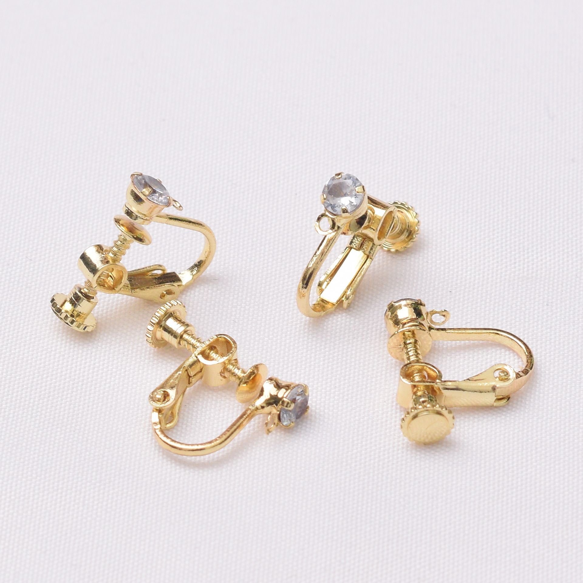 10PCS 14K 18K Gold Filled Zircon Screw Clip-On Earring Converter Findings Components Pads Diamond White Gold Rose Gold Silver Clip-On Earrings Doki Decor 14K Gold  