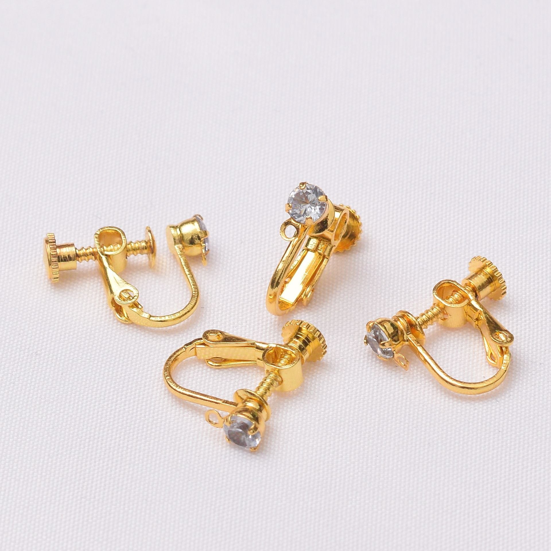 10PCS 14K 18K Gold Filled Zircon Screw Clip-On Earring Converter Findings Components Pads Diamond White Gold Rose Gold Silver Clip-On Earrings Doki Decor 18K Gold  