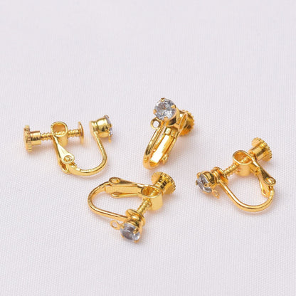 10PCS 14K 18K Gold Filled Zircon Screw Clip-On Earring Converter Findings Components Pads Diamond White Gold Rose Gold Silver Clip-On Earrings Doki Decor 18K Gold  