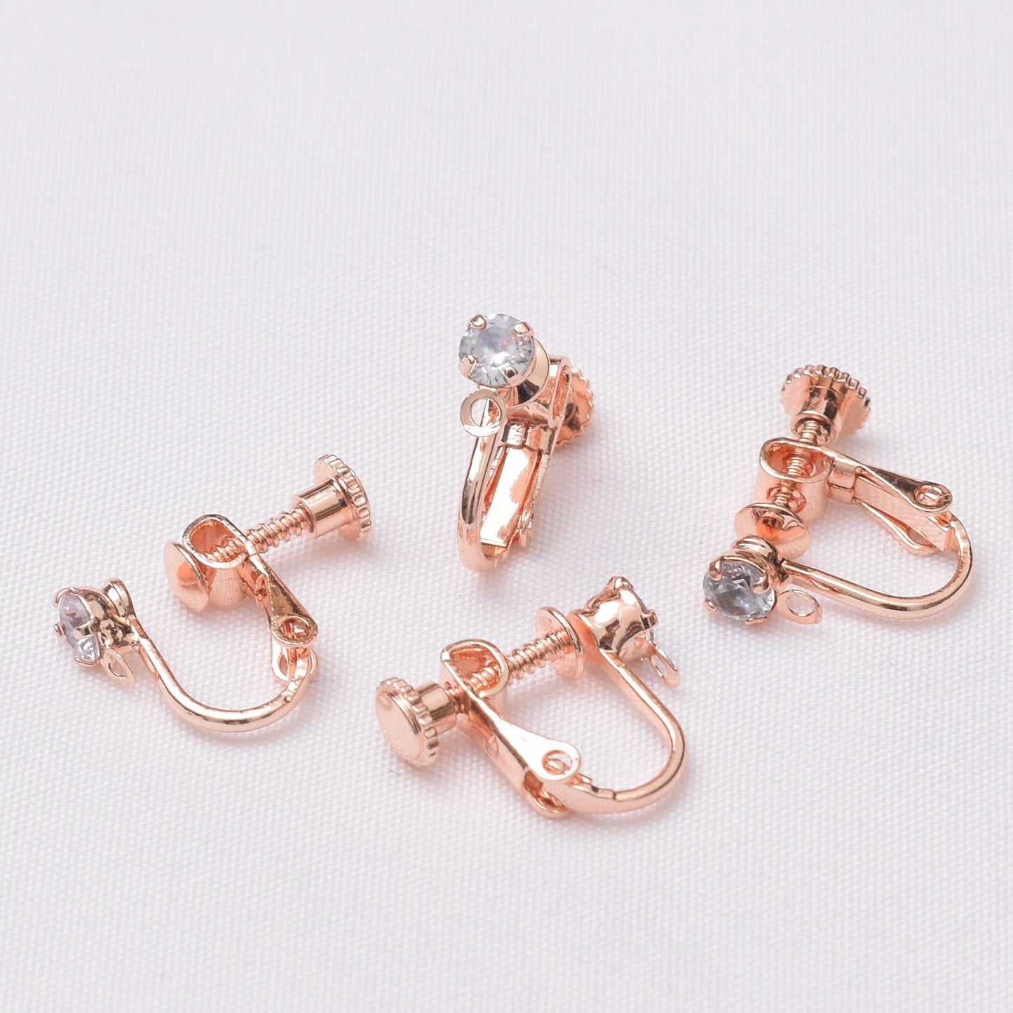 10PCS 14K 18K Gold Filled Zircon Screw Clip-On Earring Converter Findings Components Pads Diamond White Gold Rose Gold Silver Clip-On Earrings Doki Decor Rose Gold  