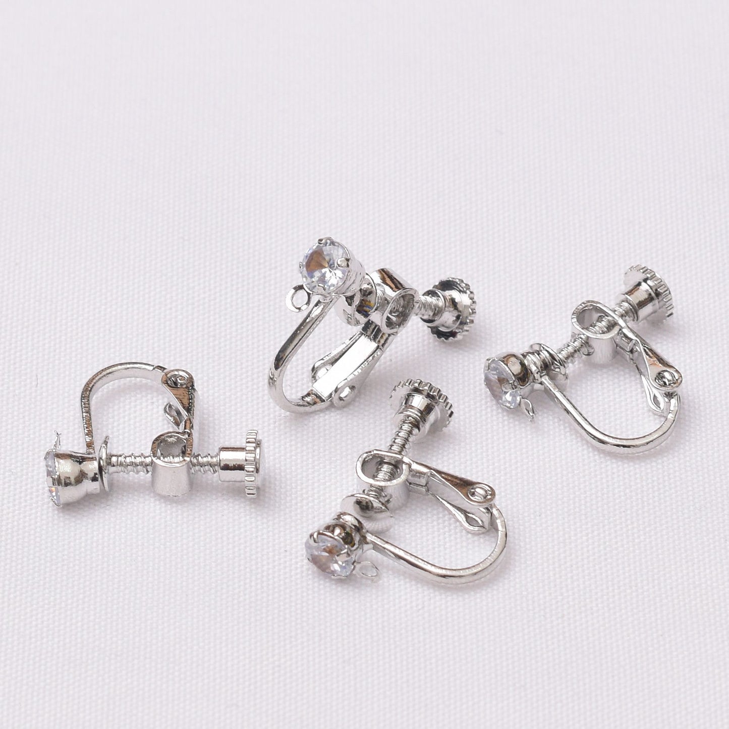 10PCS 14K 18K Gold Filled Zircon Screw Clip-On Earring Converter Findings Components Pads Diamond White Gold Rose Gold Silver Clip-On Earrings Doki Decor White Gold  