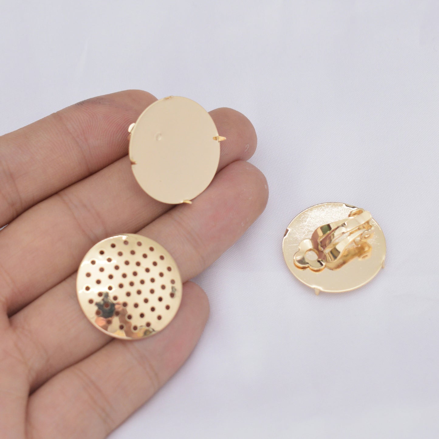 10PCS 14K Gold Filled Clip-On Earring Converter Findings Components Flat Round Earring Pads With Hole Clip-On Earrings Doki Decor   