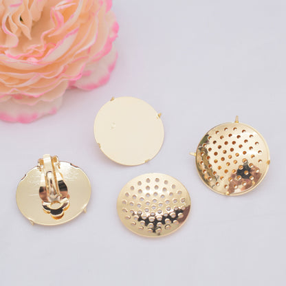 10PCS 14K Gold Filled Clip-On Earring Converter Findings Components Flat Round Earring Pads With Hole Clip-On Earrings Doki Decor   