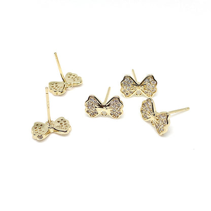 10PCS 14K Gold Filled 925 Sterling Silver Earring Studs Bow Tie Zircon Rhinestone With Loop Earring Posts Blank For Jewelry Supplies Earrings Studs Doki Decor   