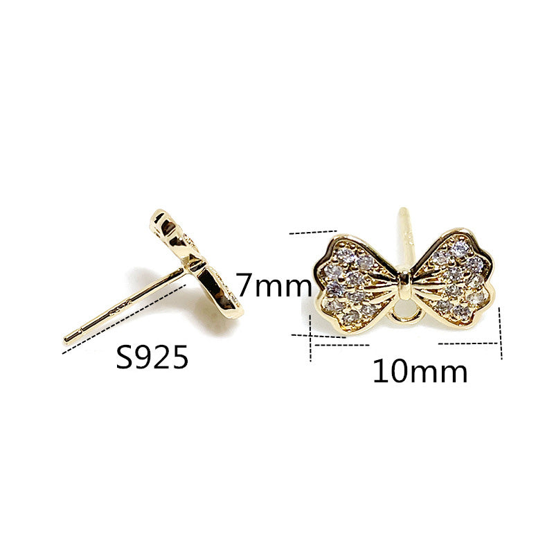 10PCS 14K Gold Filled 925 Sterling Silver Earring Studs Bow Tie Zircon Rhinestone With Loop Earring Posts Blank For Jewelry Supplies Earrings Studs Doki Decor   