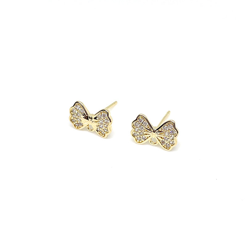 10PCS 14K Gold Filled 925 Sterling Silver Earring Studs Bow Tie Zircon Rhinestone With Loop Earring Posts Blank For Jewelry Supplies Earrings Studs Doki Decor   