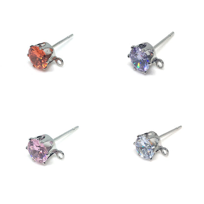 10PCS 14K Gold Filled 925 Sterling Silver Earring Studs Colorful Zircon Rhinestone With Loop White Gold Earring Posts Blank For Jewelry Supplies Earrings Studs Doki Decor White Gold-5mm White 