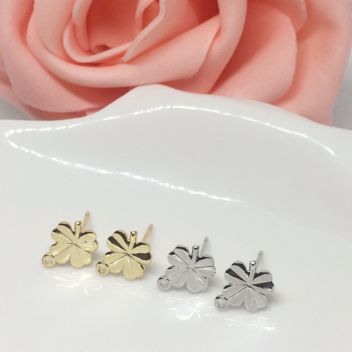 10PCS 14K Gold Filled 925 Sterling Silver Earring Studs Lucky Leaf Leaves With Loop White Gold Earring Posts Blank For Jewelry Supplies Earrings Studs Doki Decor   