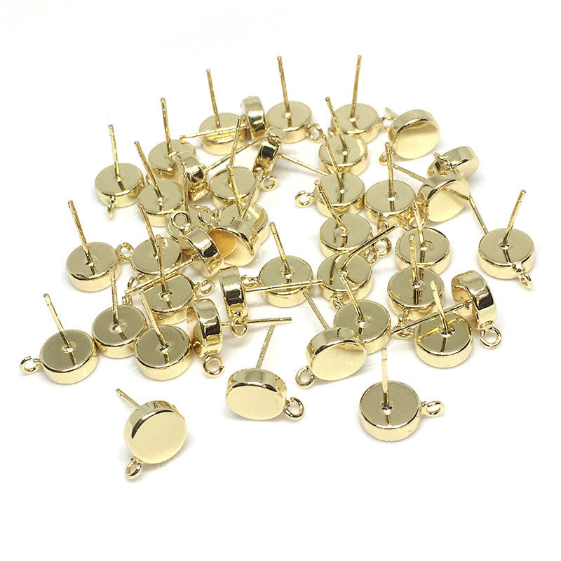 10PCS 14K Gold Filled 925 Sterling Silver Earring Studs Thick Circle Round With Loop Earring Posts Blank For Jewelry Supplies Earrings Studs Doki Decor   