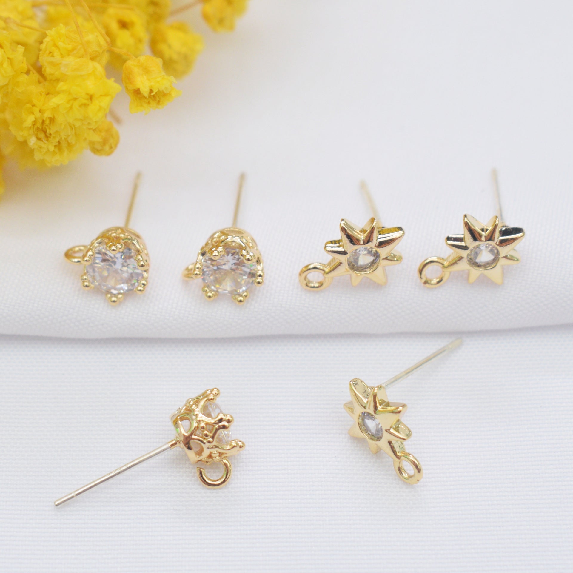 10PCS 14K Gold Filled S925 Earring Studs Crown Star With Loop Rhinestone Zircon White Gold Earring Posts Blank For Jewelry Supplies Earrings Studs Doki Decor   