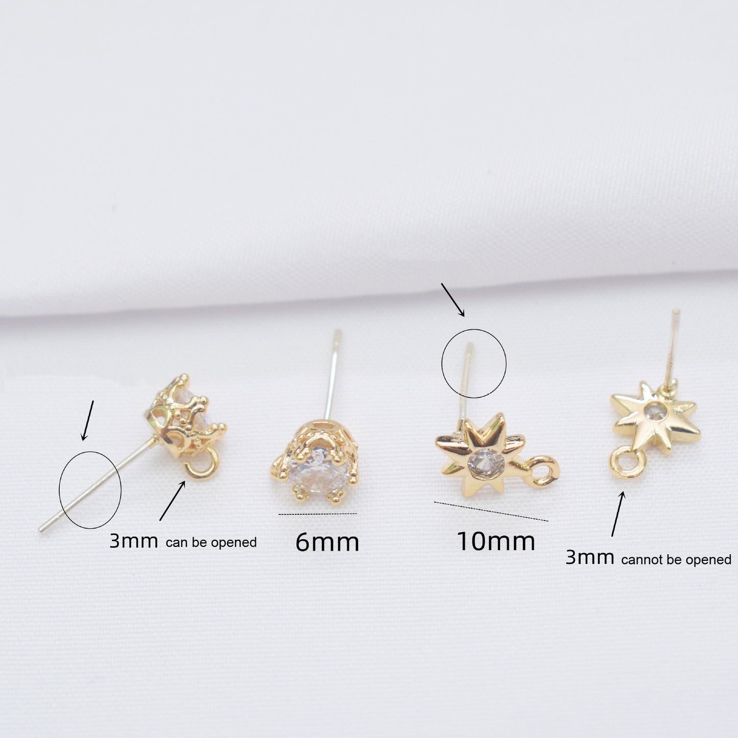 10PCS 14K Gold Filled S925 Earring Studs Crown Star With Loop Rhinestone Zircon White Gold Earring Posts Blank For Jewelry Supplies Earrings Studs Doki Decor   