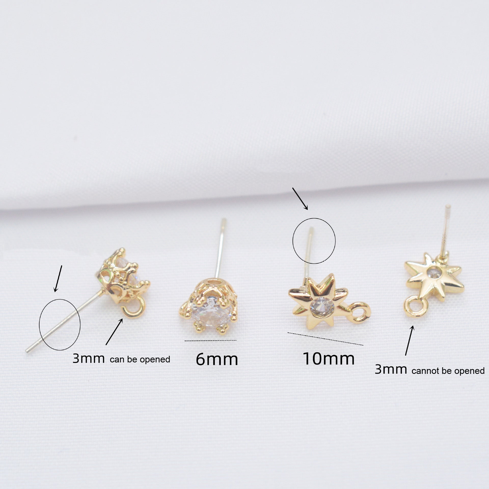 10PCS 14K Gold Filled S925 Earring Studs Crown Star With Loop Rhinestone Zircon White Gold Earring Posts Blank For Jewelry Supplies Earrings Studs Doki Decor   