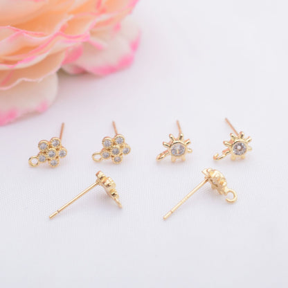 10PCS 14K Gold Filled S925 Earring Studs Sun Flower Rhinestone Zircon With Loop White Gold Earring Posts Blank For Jewelry Supplies Earrings Studs Doki Decor   