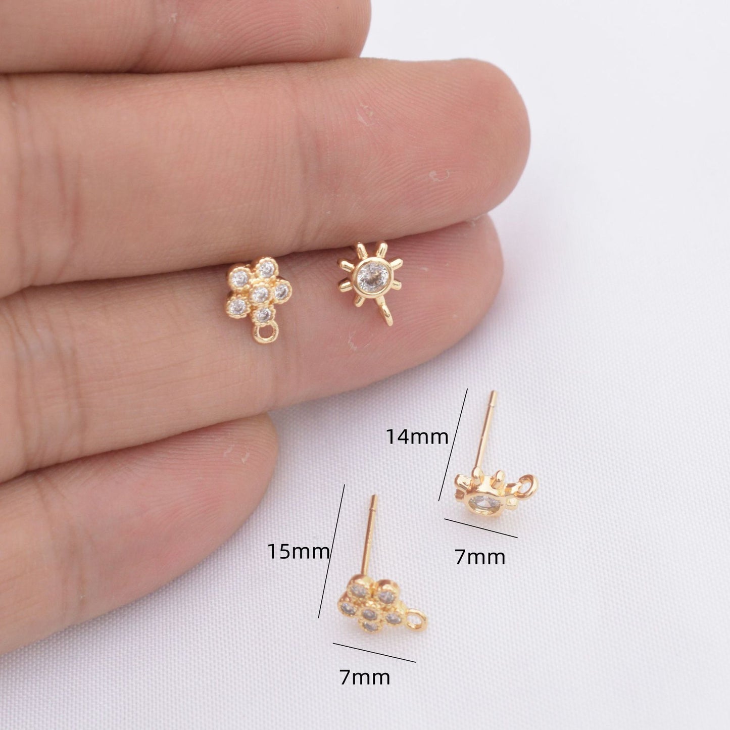 10PCS 14K Gold Filled S925 Earring Studs Sun Flower Rhinestone Zircon With Loop White Gold Earring Posts Blank For Jewelry Supplies Earrings Studs Doki Decor   