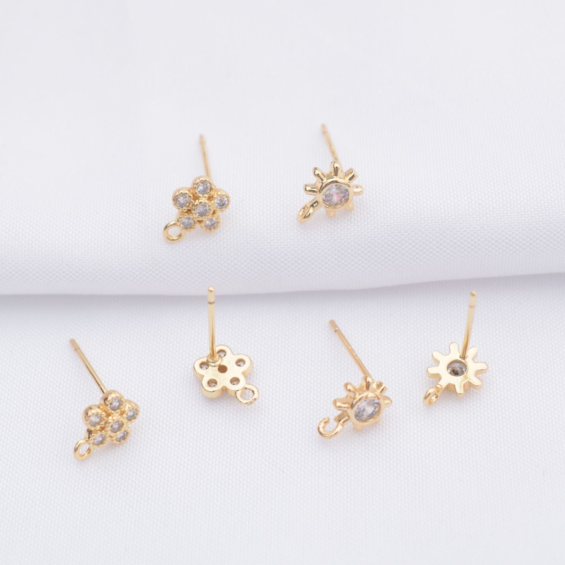 10PCS 14K Gold Filled S925 Earring Studs Sun Flower Rhinestone Zircon With Loop White Gold Earring Posts Blank For Jewelry Supplies Earrings Studs Doki Decor   