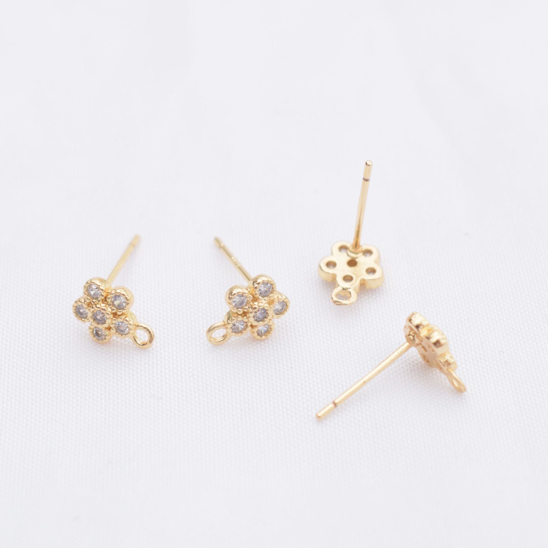 10PCS 14K Gold Filled S925 Earring Studs Sun Flower Rhinestone Zircon With Loop White Gold Earring Posts Blank For Jewelry Supplies Earrings Studs Doki Decor Flower 14K Gold 