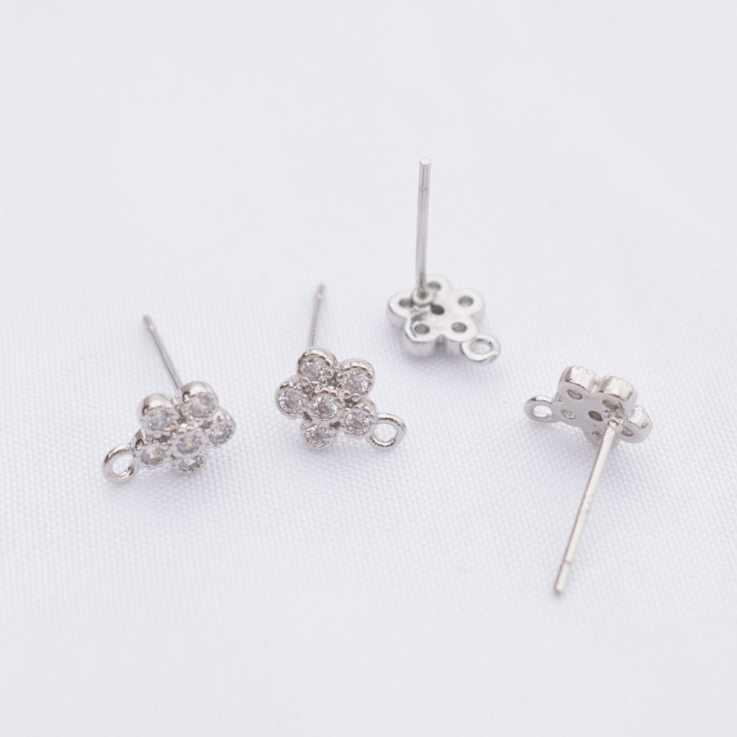 10PCS 14K Gold Filled S925 Earring Studs Sun Flower Rhinestone Zircon With Loop White Gold Earring Posts Blank For Jewelry Supplies Earrings Studs Doki Decor Flower White Gold 