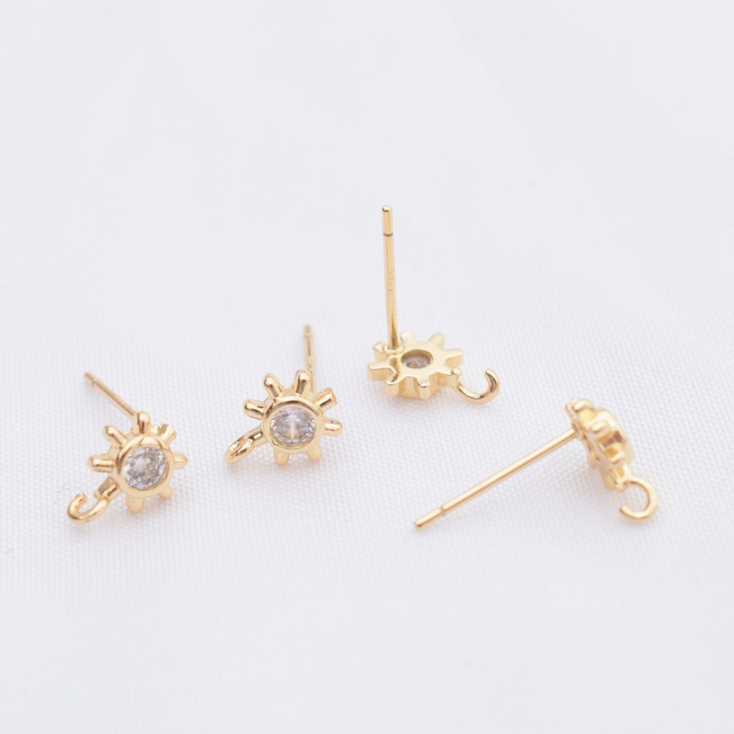 10PCS 14K Gold Filled S925 Earring Studs Sun Flower Rhinestone Zircon With Loop White Gold Earring Posts Blank For Jewelry Supplies Earrings Studs Doki Decor Sun 14K Gold 