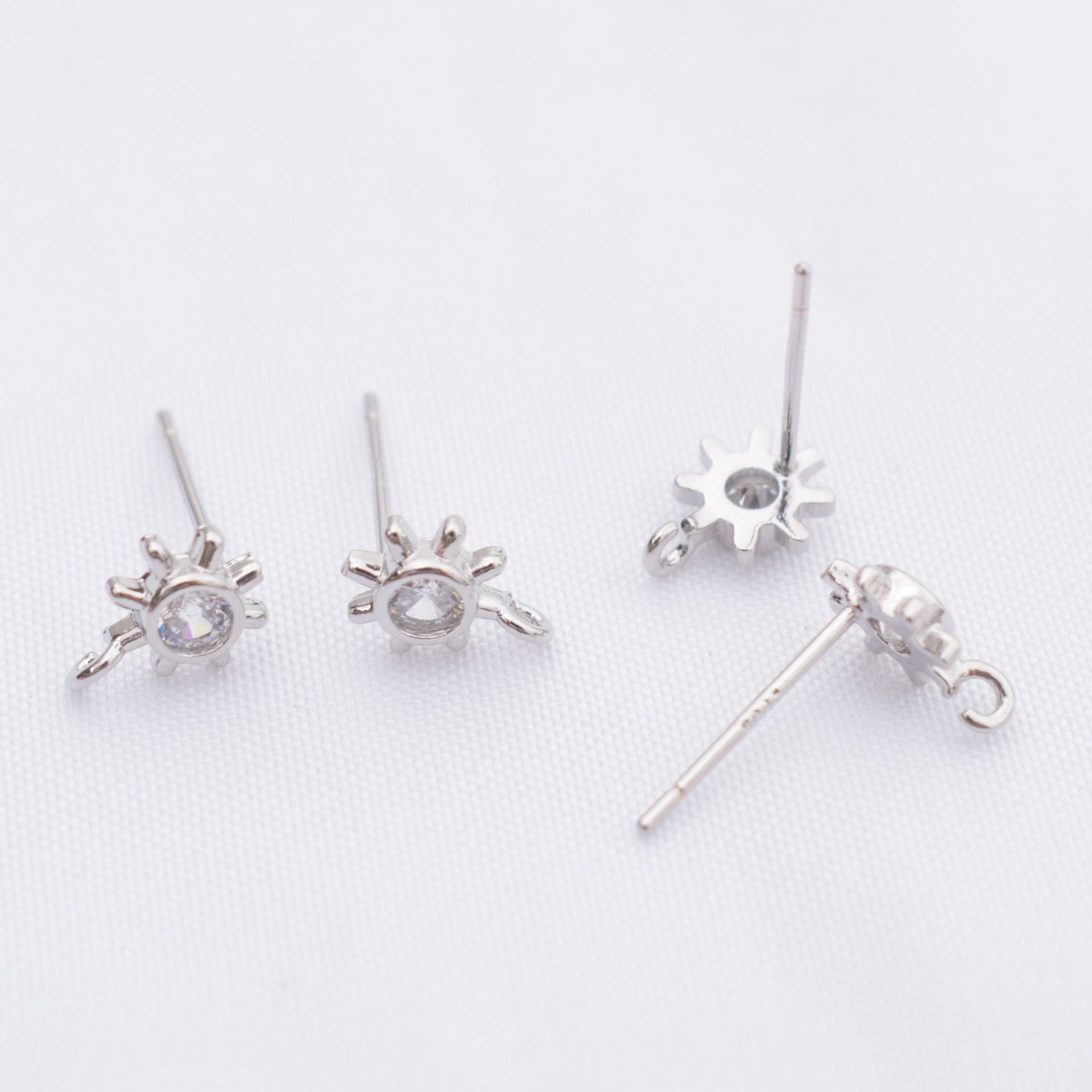 10PCS 14K Gold Filled S925 Earring Studs Sun Flower Rhinestone Zircon With Loop White Gold Earring Posts Blank For Jewelry Supplies Earrings Studs Doki Decor Sun White Gold 