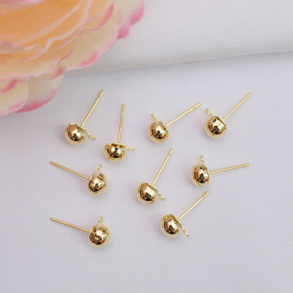 100PCS 14K Gold Filled Earring Studs Ball Bead 4mm 6mm 8mm With Loop Earring Posts Blank For Jewelry Supplies Earrings Studs Doki Decor   