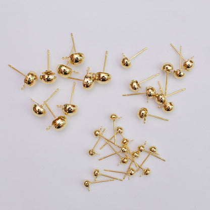 100PCS 14K Gold Filled Earring Studs Ball Bead 4mm 6mm 8mm With Loop Earring Posts Blank For Jewelry Supplies Earrings Studs Doki Decor   